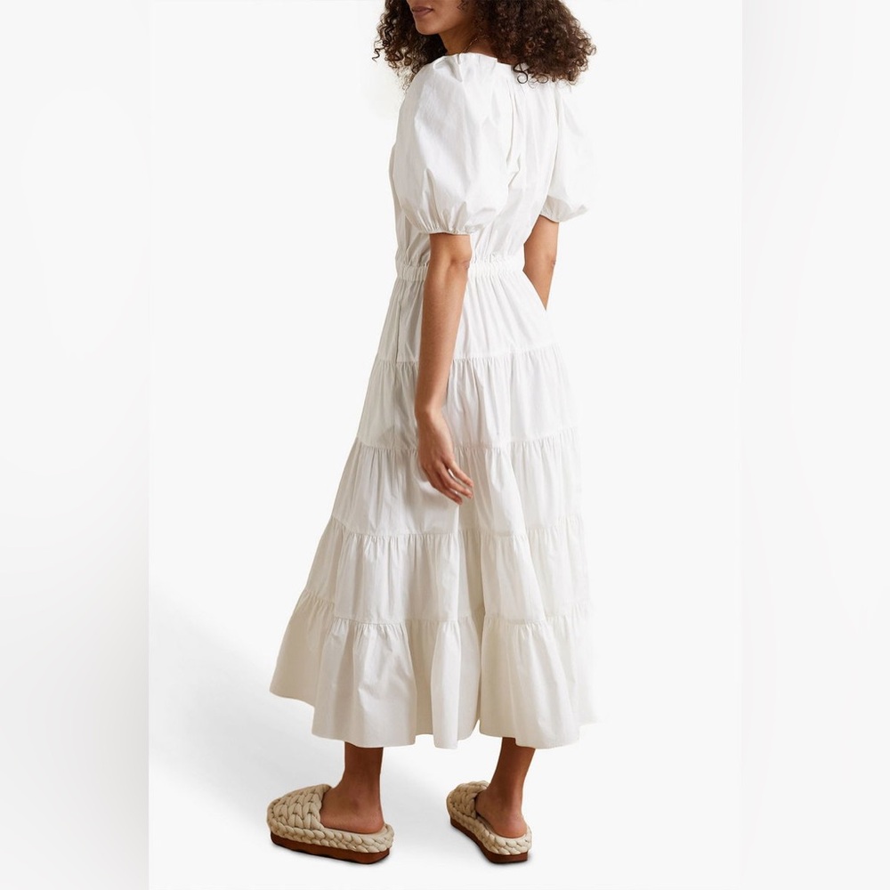 ULLA JOHNSON Off-White Ecru Olina Pleated Cotton-Poplin Midi Dress | Size 6 - Picture 2 of 11
